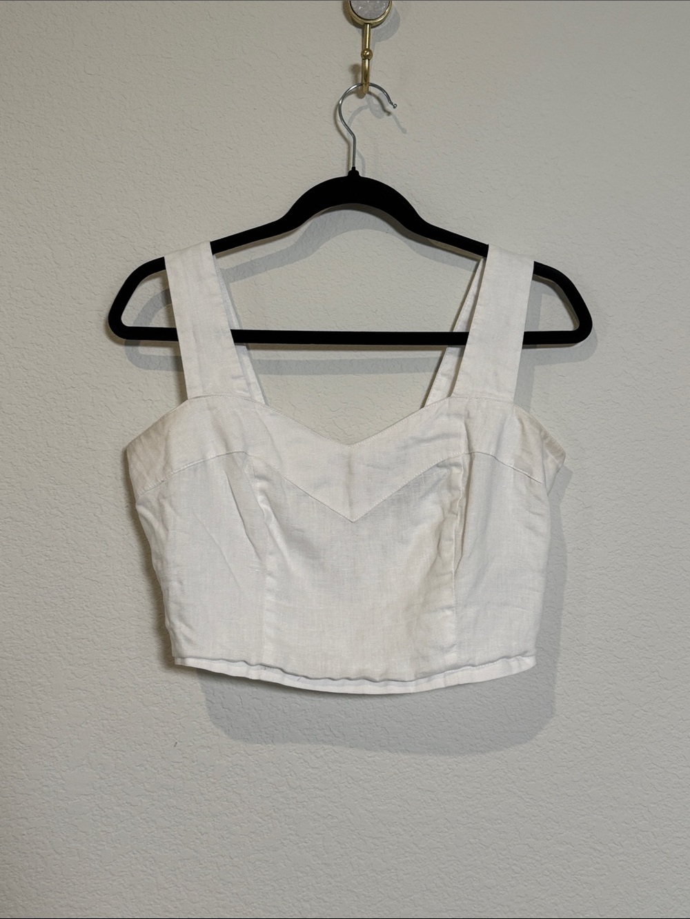 Nicole Miller White Linen Sweetheart Crop Top